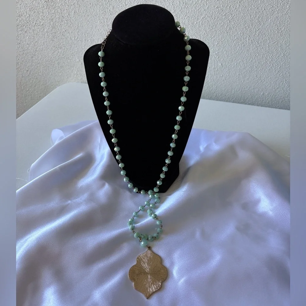 Long Beaded Necklace with‎ Gold Pendant Party Office Statement Fairy